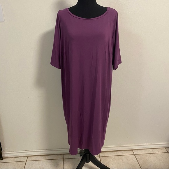 Eileen Fisher Dress Women’s Size 1X Plum Purple Jersey Knit MIDI Dress - Picture 1 of 14